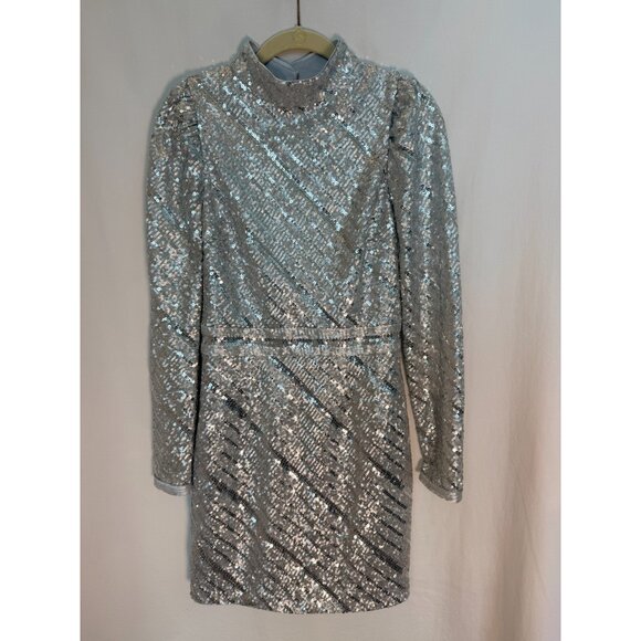 SAYLOR  Party Mini Dress In Platinum Sequin Size Medium - Picture 1 of 7